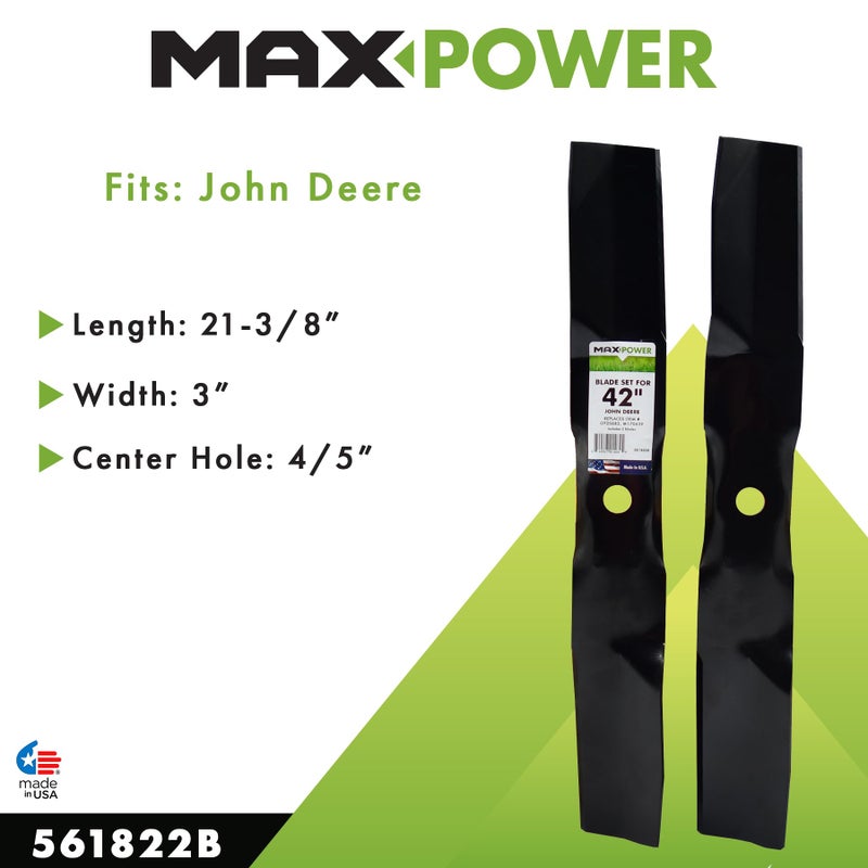 MaxPower 561822B 2 Blade Set for Many 42 in. Cut John Deere Zero Turn Mowers Replaces OEM #'s GY20683, M170639, UC22008 - Image 2